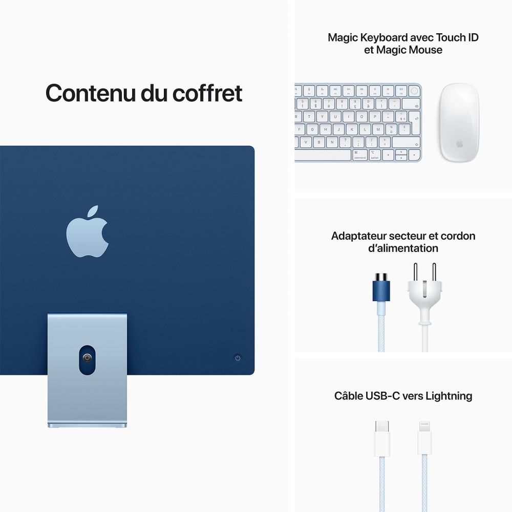 PC de bureau Apple iMac (2021) 24" 256 Go Bleu (MGPK3FN/A)