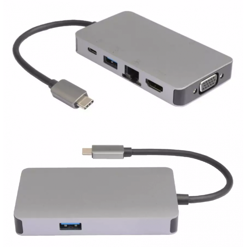 Adaptateur multiport MicroConnect / USB-C / 2x USB 3.0 / RJ45 / HDMI / VGA  / Type C