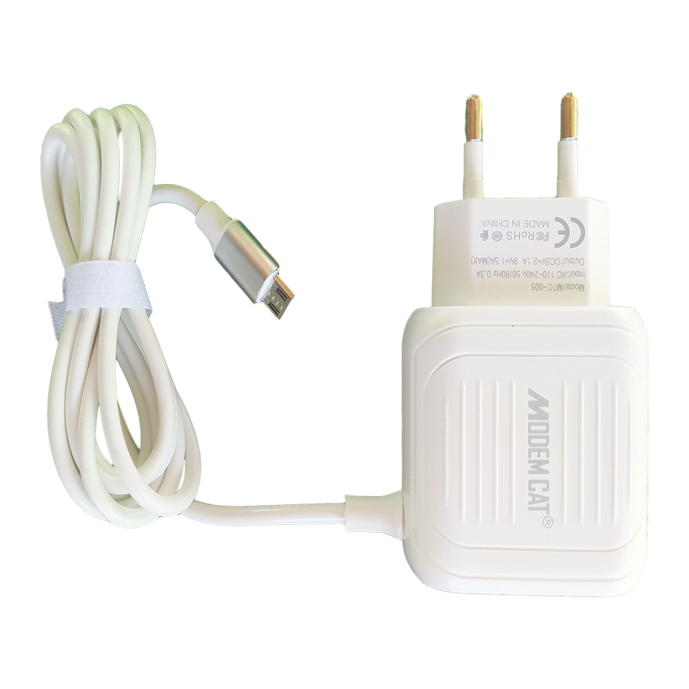 Chargeur secteur Modemcat MTC-005 2x USB avec câble Micro USB / 2.4A / Blanc