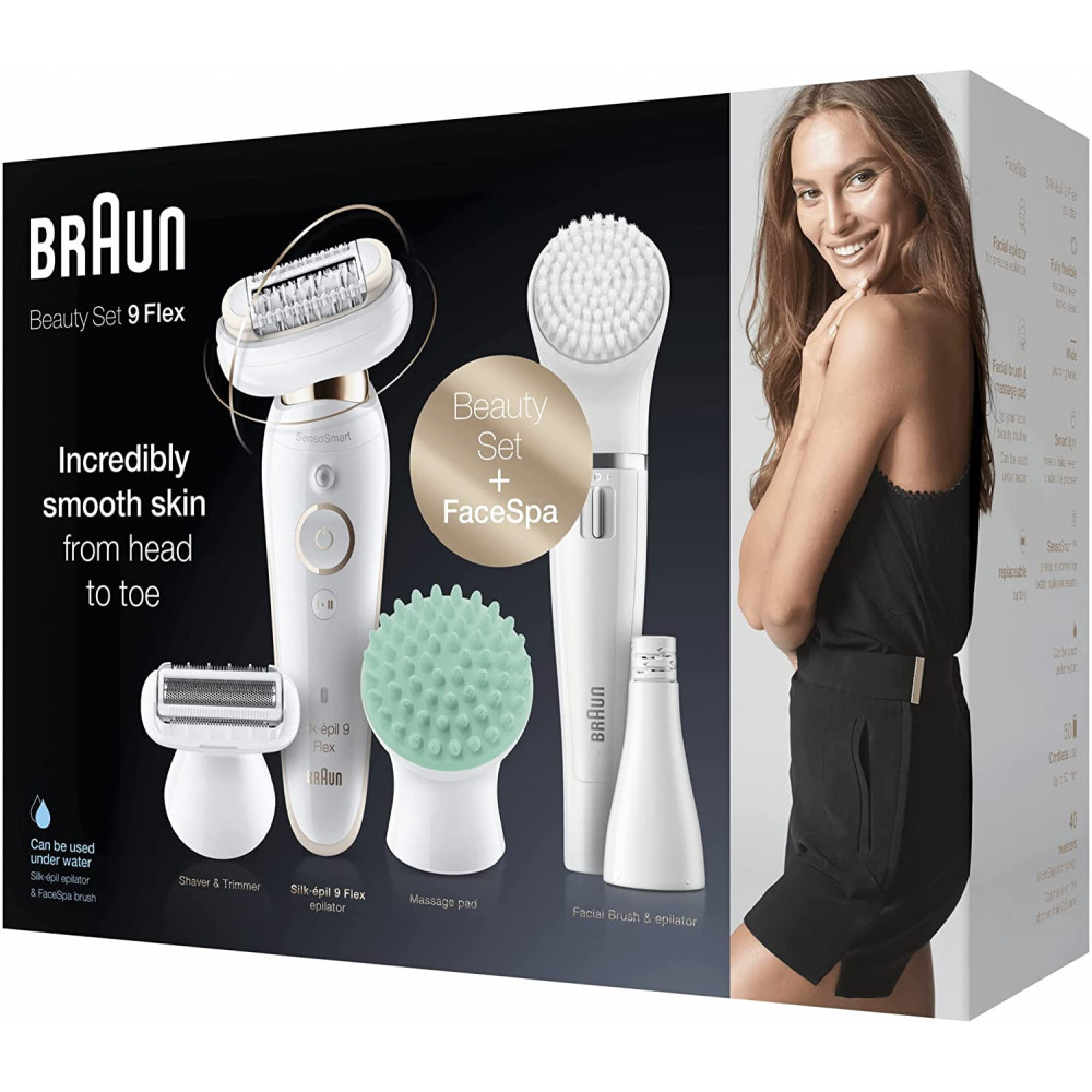 Epilateur électrique Braun Silk-épil 9 Flex 9300 Beauty Set avec technologie Wet & Dry