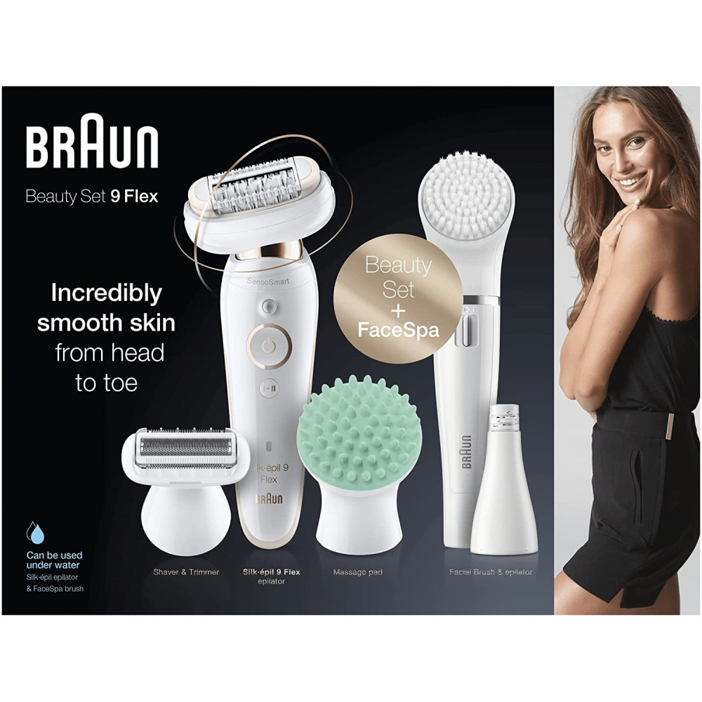 Epilateur électrique Braun Silk-épil 9 Flex 9300 Beauty Set avec technologie Wet & Dry