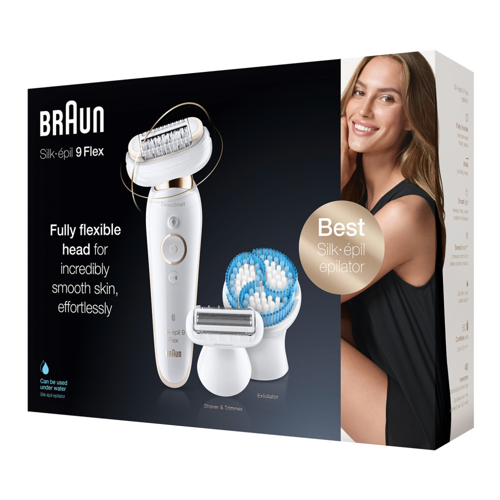 Epilateur électrique Braun Silk-épil 9 Flex 9010 avec technologie Wet & Dry et 6 accessoires
