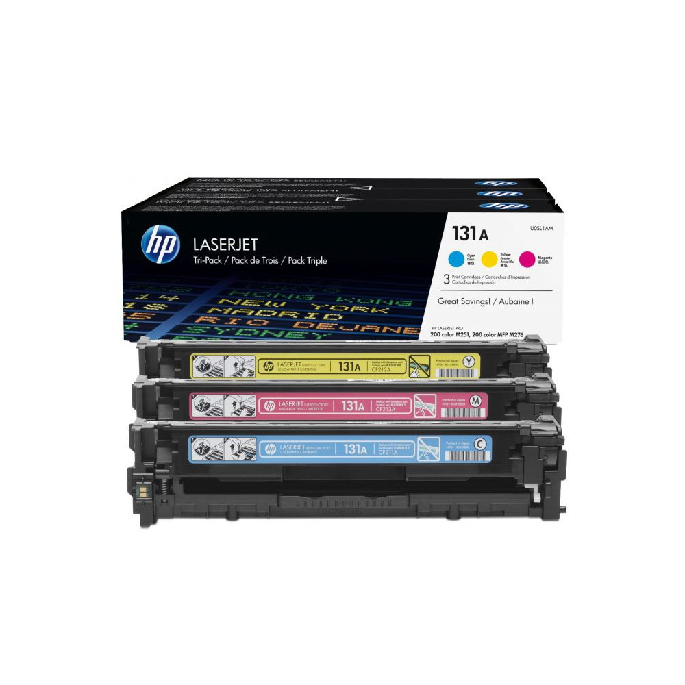 Lot de 3 toners authentiques cyan/magenta/jaune HP LaserJet 131A