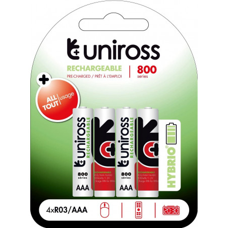 Lot De 4 Piles AA Rechargeables Uniross Hybrio 2050mAh - Parfait Pour Appareils Photo, Jouets, Télécommandes