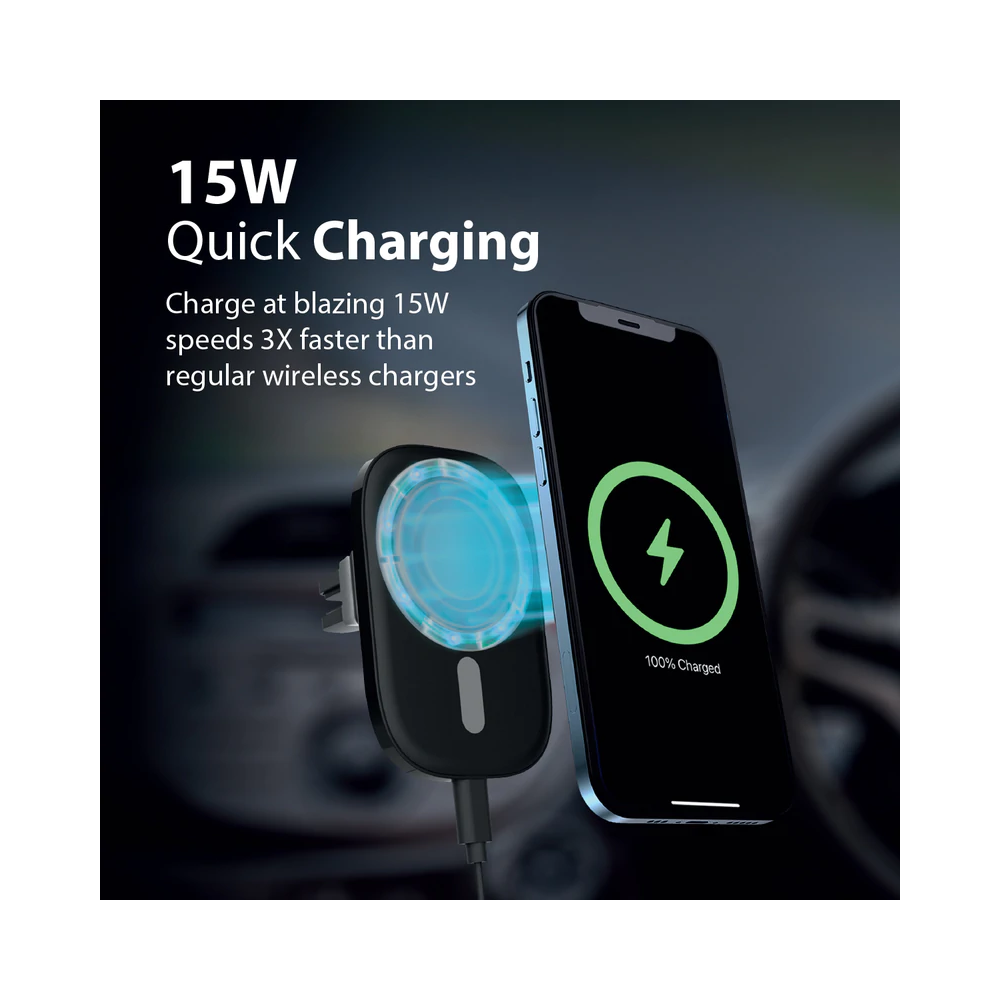 Support voiture et Chargeur Sans Fil Promate VentMag-15W / Noir