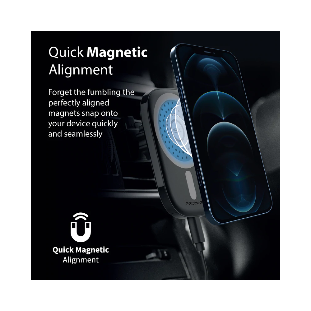 Support voiture et Chargeur Sans Fil Promate VentMag-15W / Noir