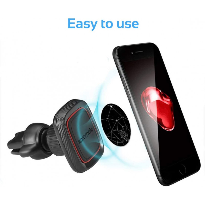 Support de Voiture magnétique Promate AirGrip-1 Pour Smartphone / Rouge et  Noir