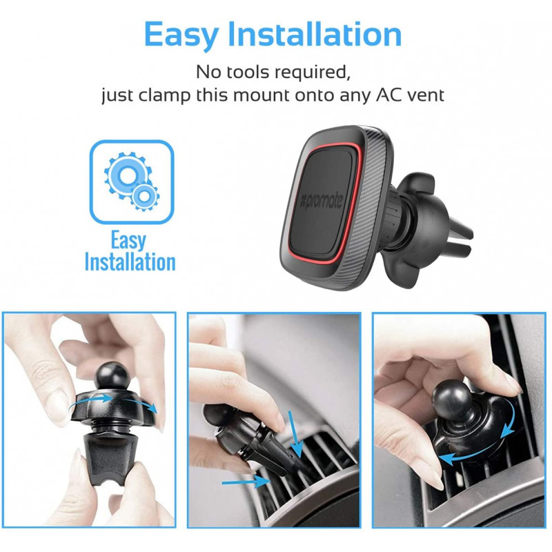 Support de Voiture magnétique Promate AirGrip-1 Pour Smartphone / Rouge et  Noir