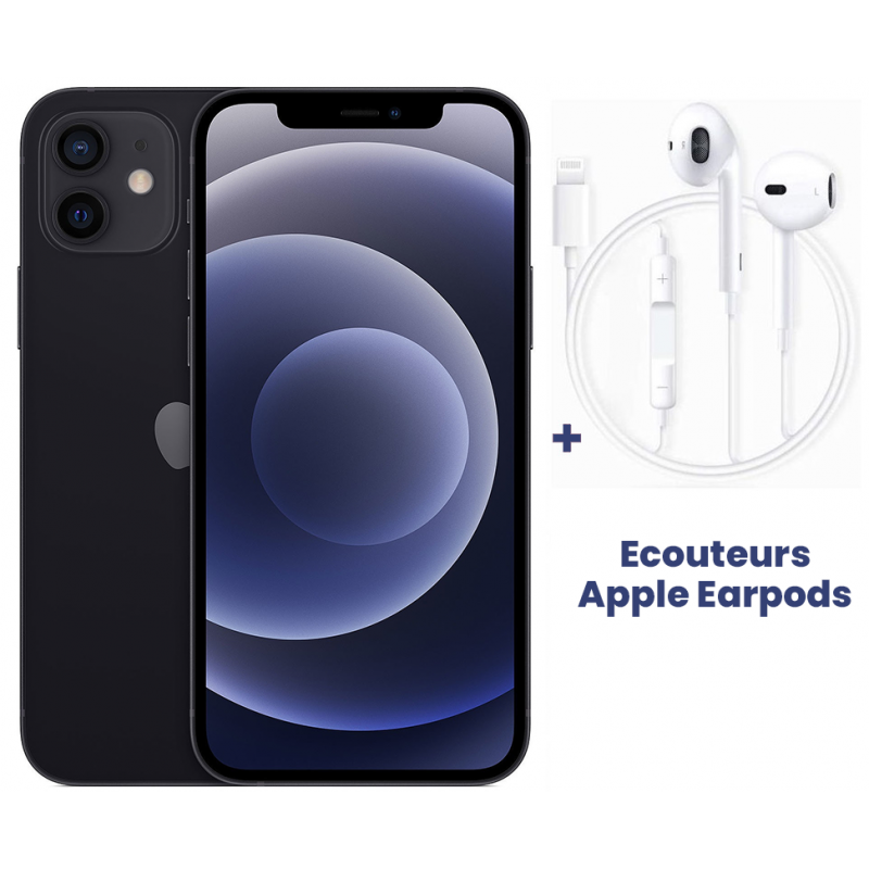 Smartphone Apple IPhone 12 / 64 Go / Noir + Apple EarPods avec connecteur  Lightning Offerts