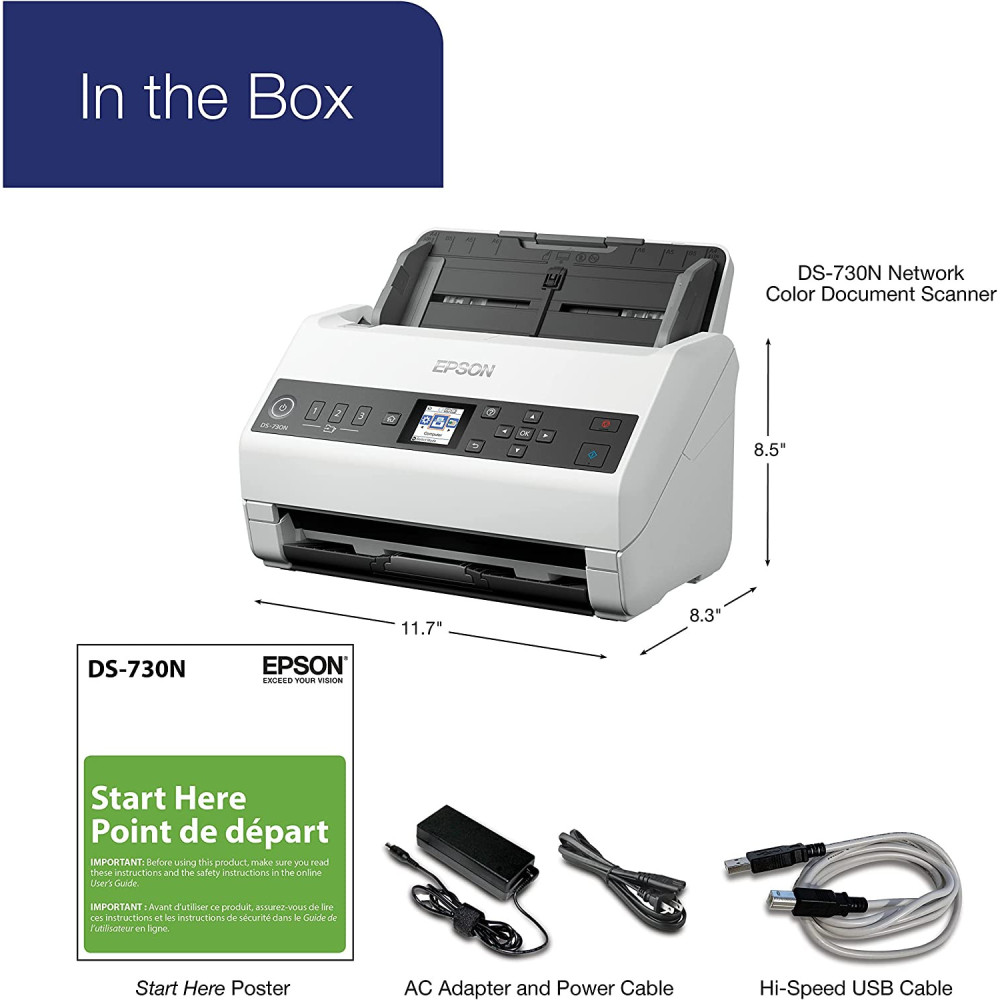 Scanner professionnel Epson WorkForce DS-730N / A4 / Ethernet