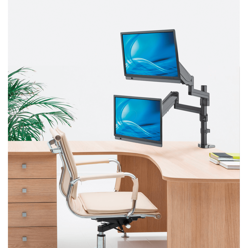 Support universel Manhattan pour 2 écrans avec bras mobiles à double articulation / 17" à 32"