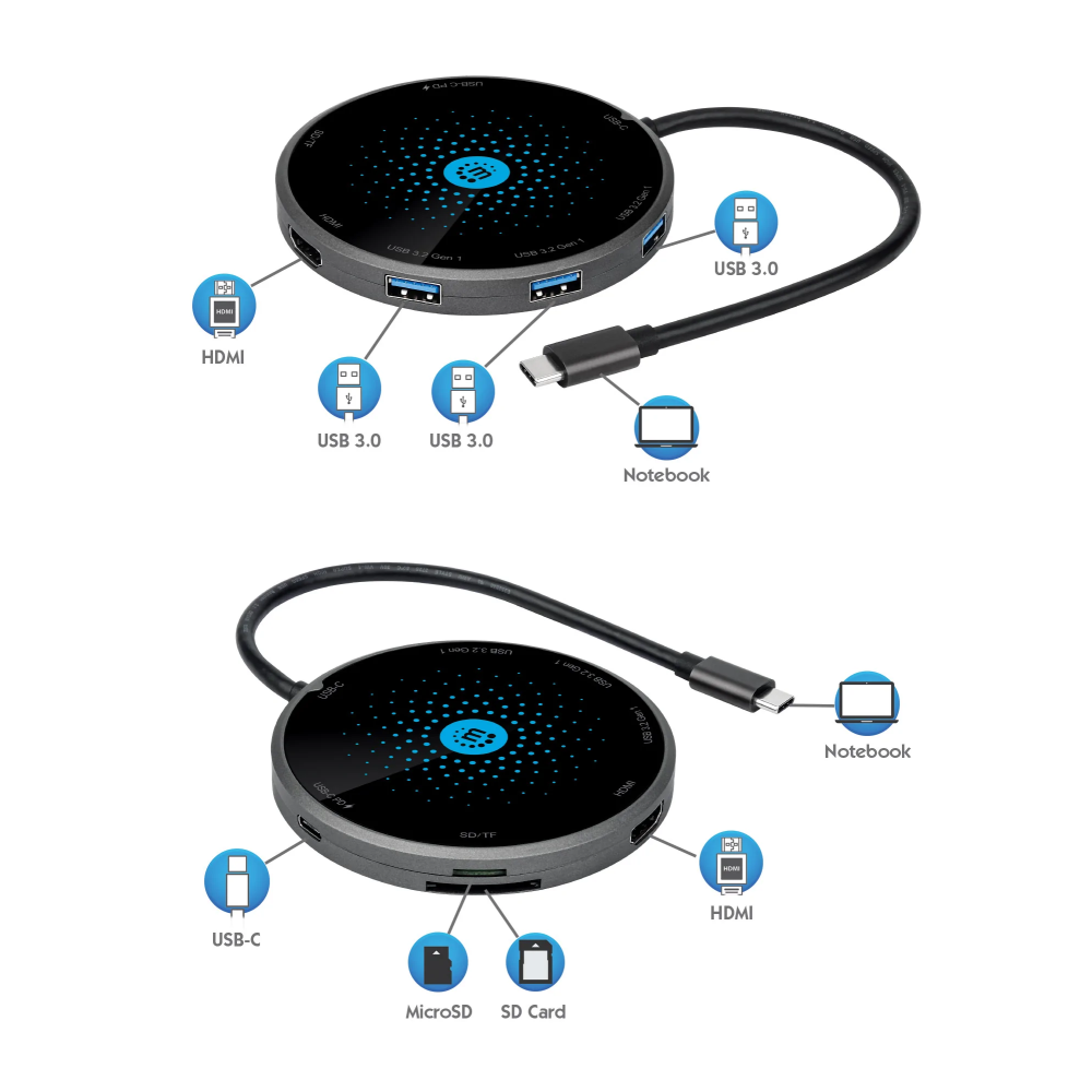 Station d'accueil USB-C 8 en 1 avec chargeur sans fil Manhattan - Type C