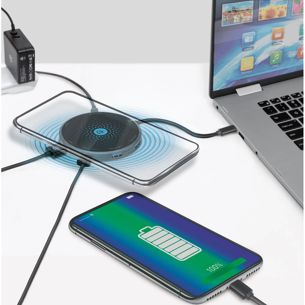 Station d'accueil USB-C 8 en 1 avec chargeur sans fil Manhattan - Type C