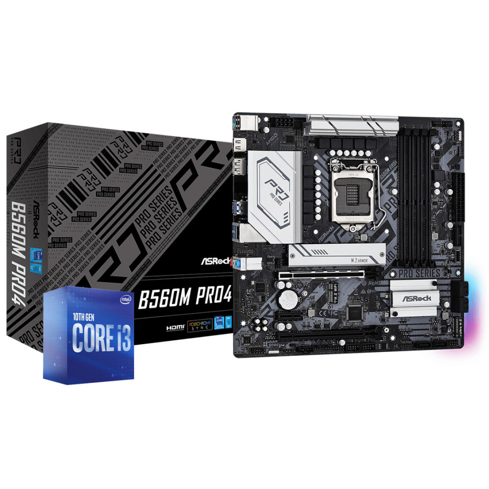 Carte mère ASRock micro ATX B560M Pro4 + Processeur Intel Core i3-10105F