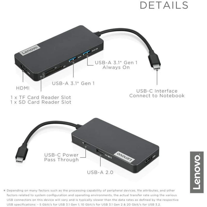 Hub USB-C Lenovo GX90T77924 / 7x Ports