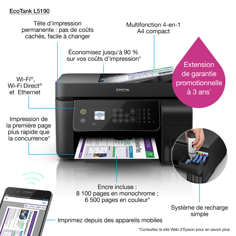 Jet d'encre 4en1 EPSON ECOTANK ITS L5190 Couleur