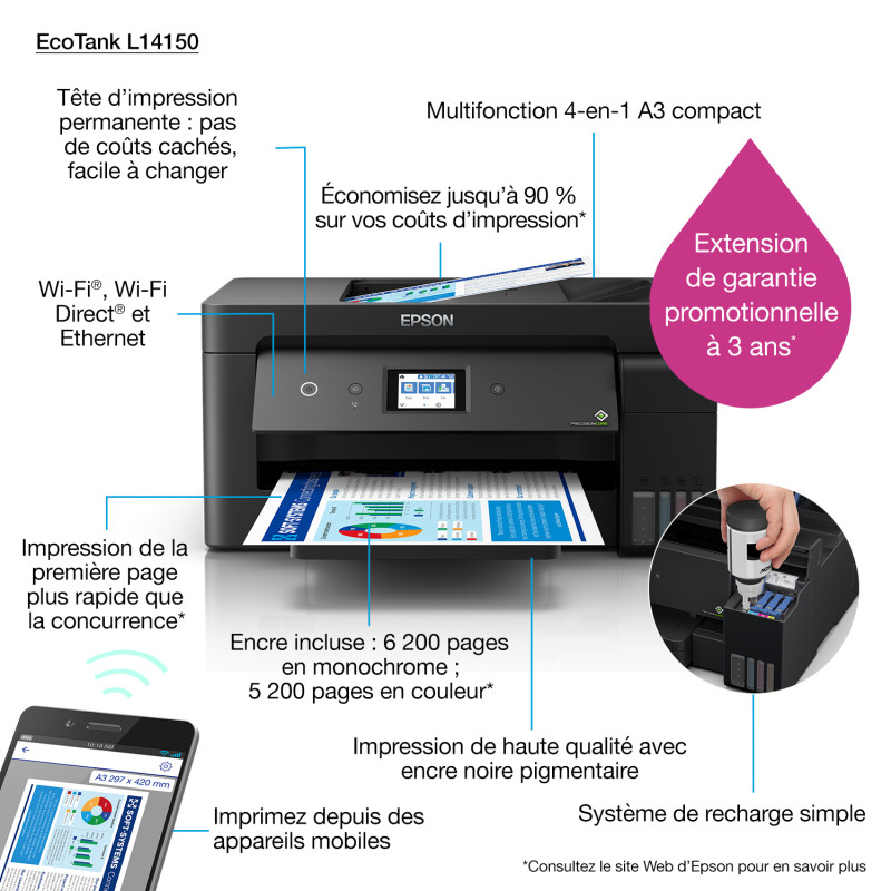 Imprimante à réservoir intégré Multifonctions 4 en 1 Epson