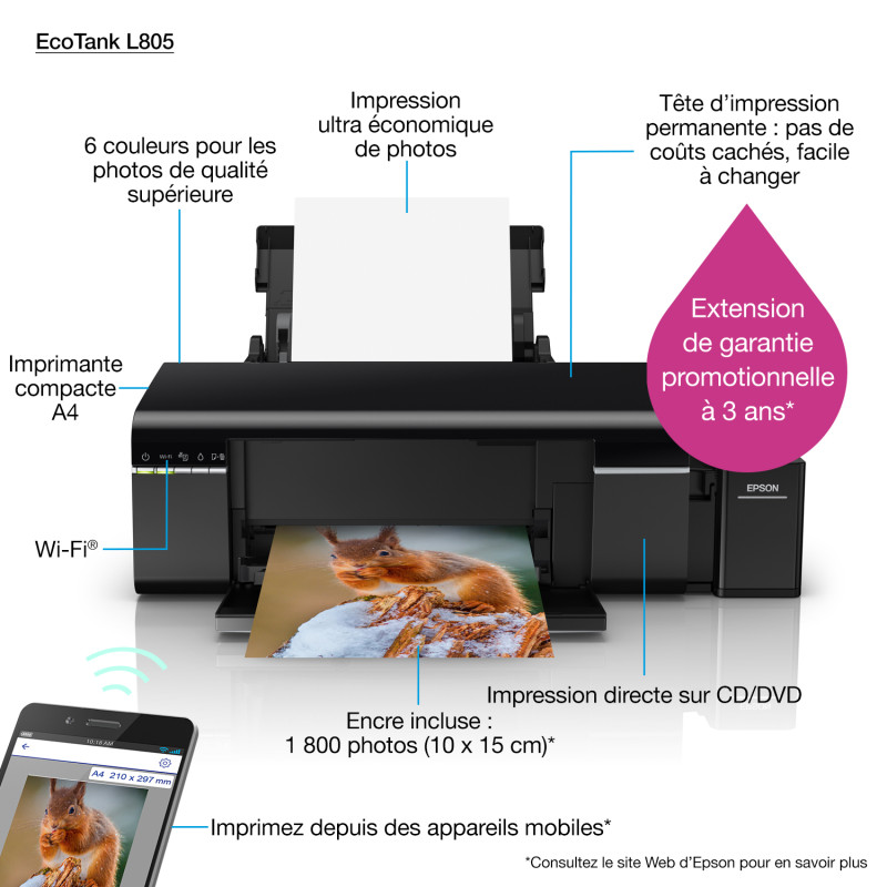 Imprimante à réservoir intégré Epson L805 Wifi