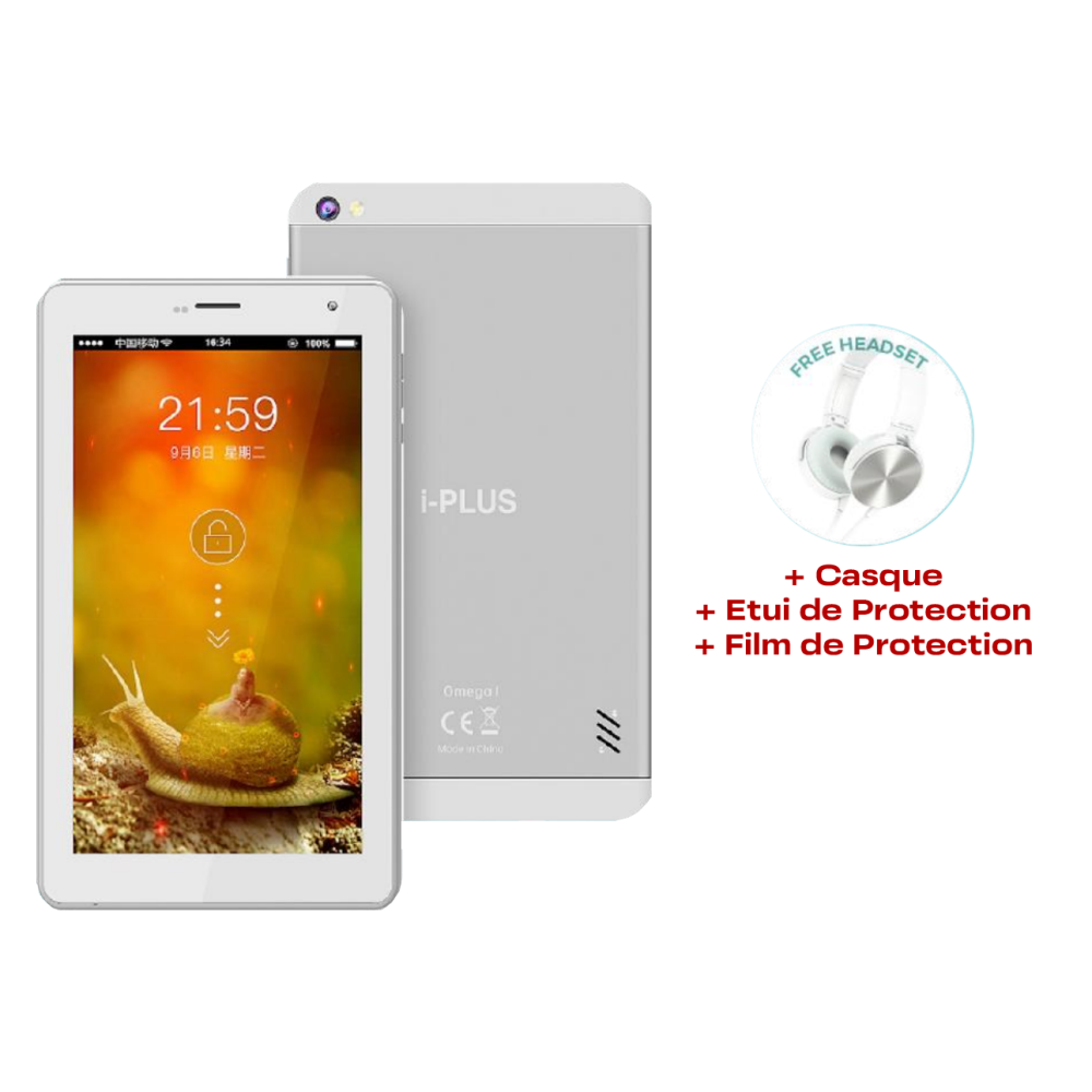 Tablette IPLUS OMEGA 7 / 3G / 1 Go / 32 Go / Silver + Etui en Silicone + Film de protection + Casque Filaire