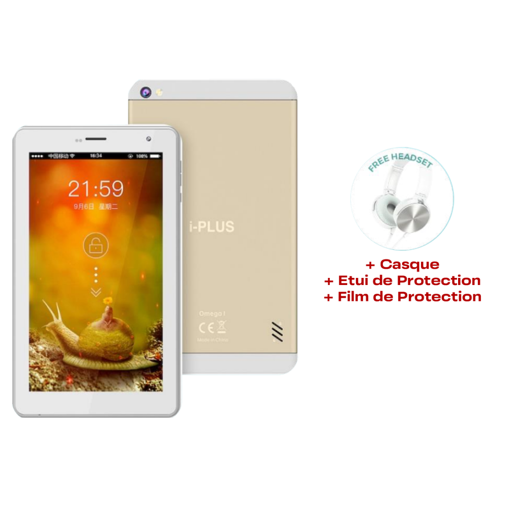 Tablette IPLUS OMEGA 7 / 3G / 1 Go / 32 Go / Gold + Etui en Silicone + Film de protection + Casque Filaire