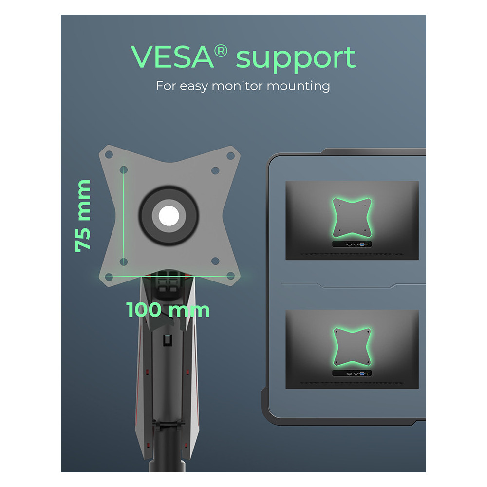Support Gaming ICY BOX IB-MSG303BL-T pour écran / 32" / RGB / HUB
