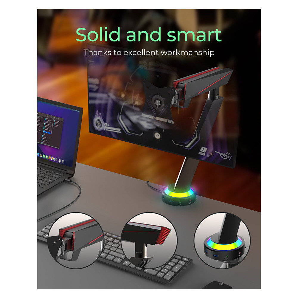 Support Gaming ICY BOX IB-MSG303BL-T pour écran / 32" / RGB / HUB