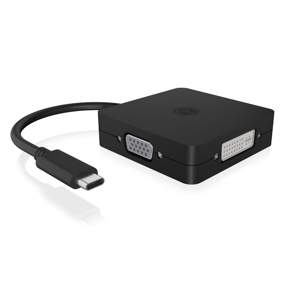 Adaptateur vidéo 4-en-1 ICY BOX IB-DK1104-C / USB 3.1 Type C Mâle vers DisplayPort + DVI + VGA + HDMI / Noir