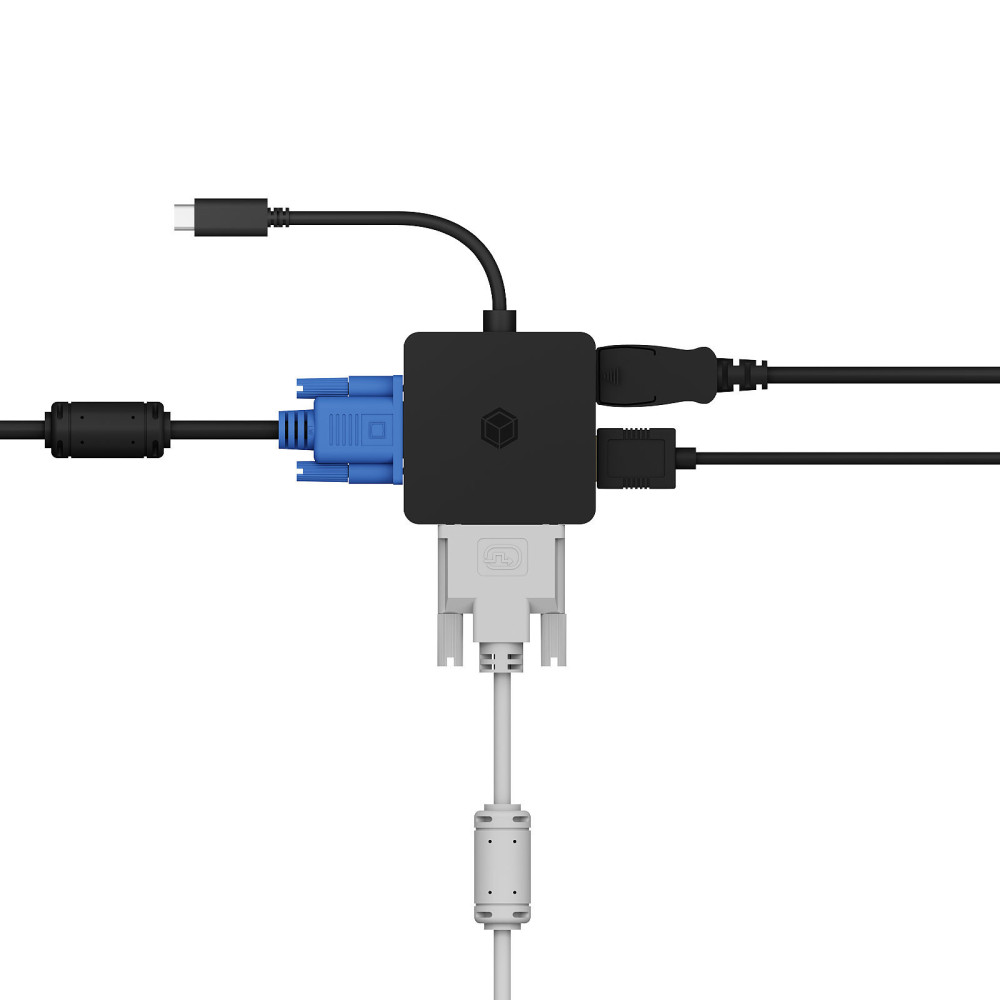 Adaptateur vidéo 4-en-1 ICY BOX IB-DK1104-C / USB 3.1 Type C Mâle vers DisplayPort + DVI + VGA + HDMI / Noir