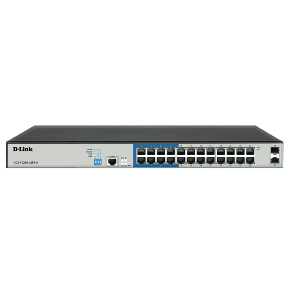 Switch D-Link 24-Port Gigabit Long Range Managed PoE+ DGS-F1210-26PS-E