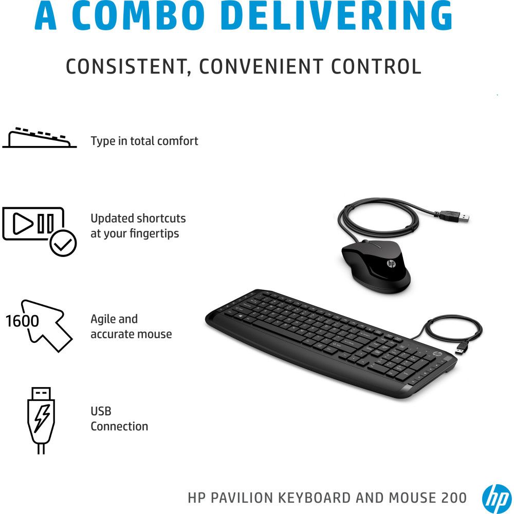 Ensemble Clavier et Souris Filaires USB HP Pavilion 200 / Noir