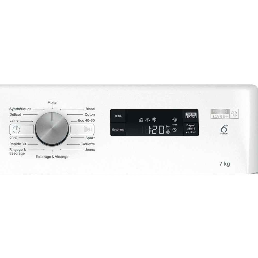 Machine à laver HUBLOT POSABLE Whirlpool FFWS 7235 WB NA / 7 Kg / Blanc + Bon de Réduction 250DT