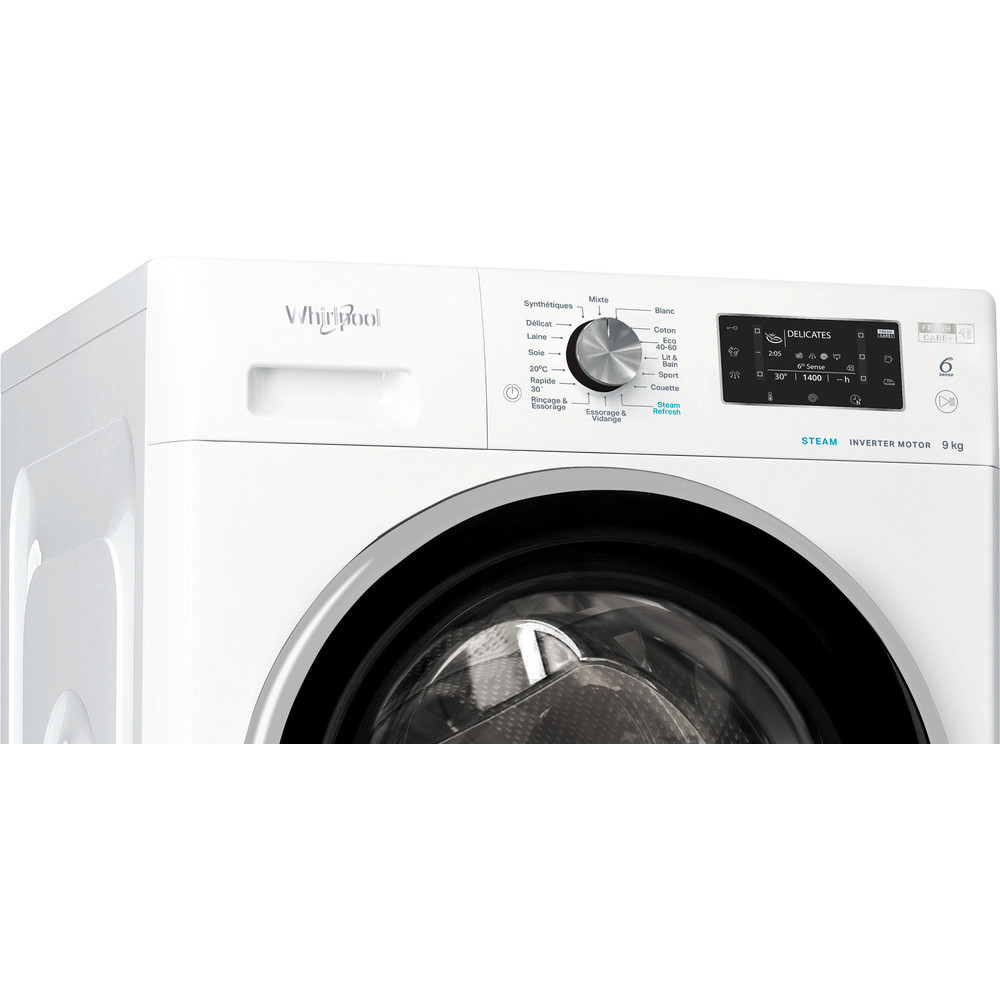 Machine à laver HUBLOT POSABLE Whirlpool FFWD 9248 WBS V NA / 9 Kg / Blanc + Det 2.5L + Det 1L Offerts