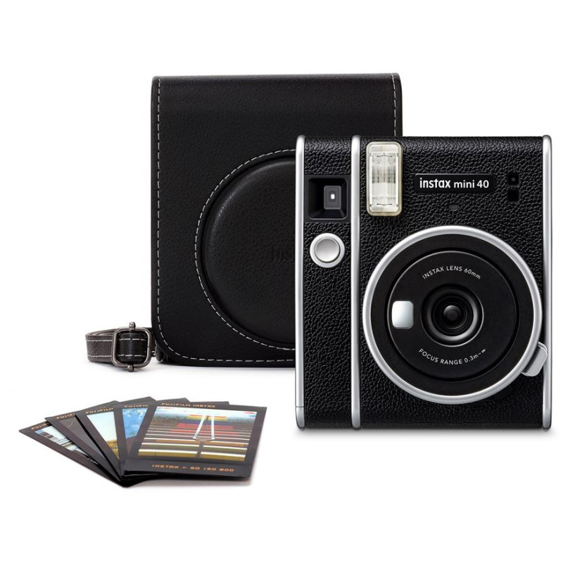 Appareil photo instantané INSTAX Mini 40 / Noir + Pack de 10 films + Etui  de protection