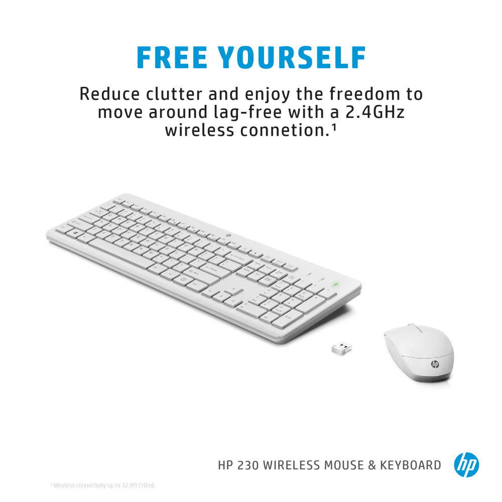 Ensemble Clavier et Souris Sans Fil HP 230 QWERTY / Blanc