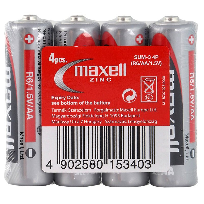 4x Piles Zinc Carbon AA MAXELL R6