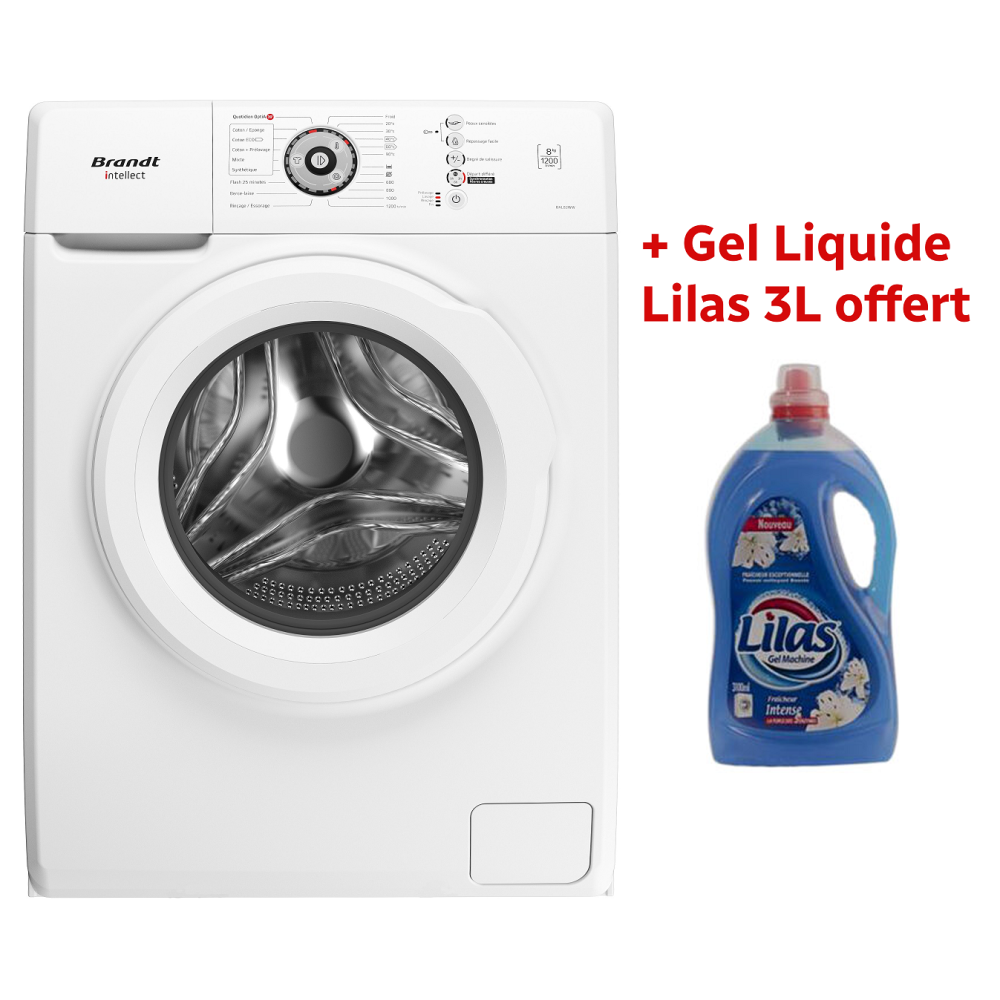Machine À Laver Automatique Brandt Hublot BAL62WW / 6Kg / Blanc + Gel Liquide Lilas 3L Offert