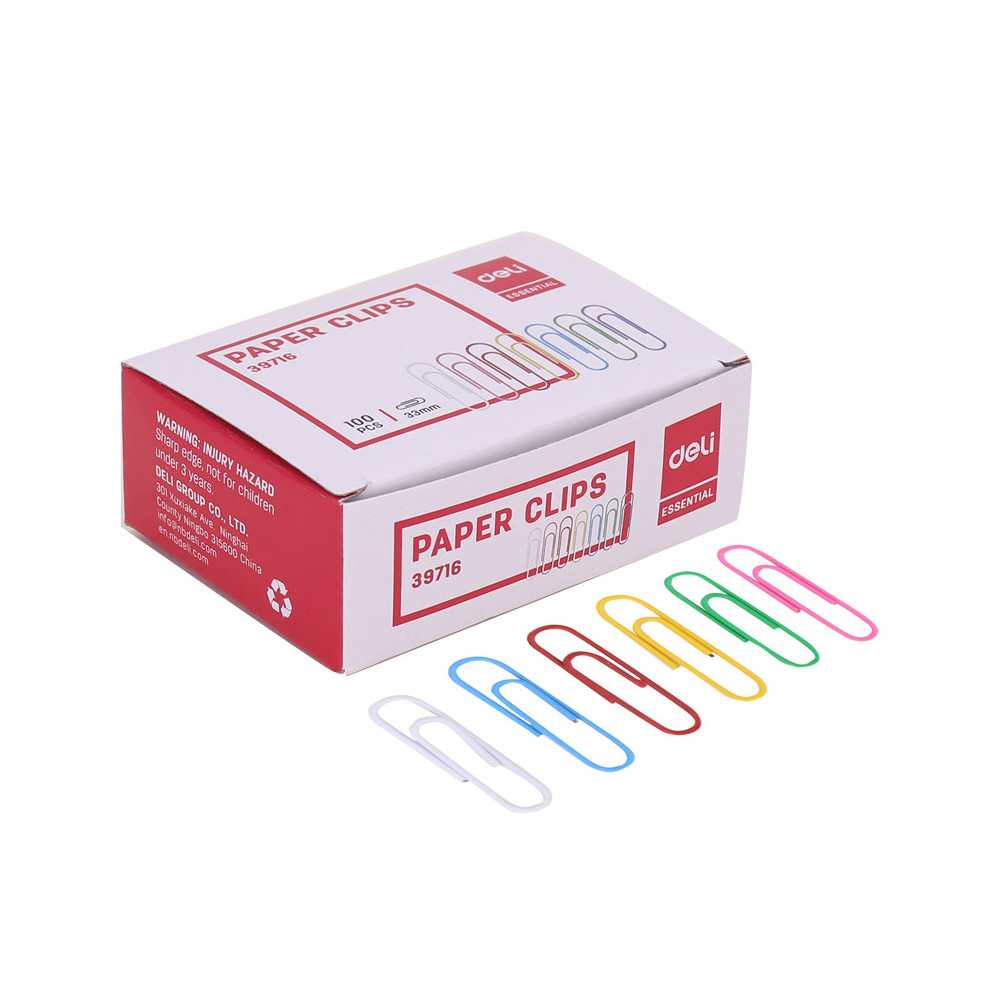 PAQUET DE 100 TROMBONE DELI / 33MM / COULEUR ASSORTIS
