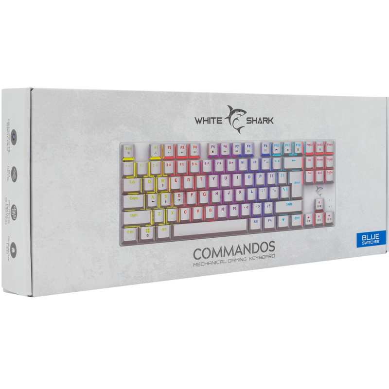 Clavier Gaming mécanique White Shark COMMANDOS GK-2106 / RGB / Blanc / Blue  SWITCHES