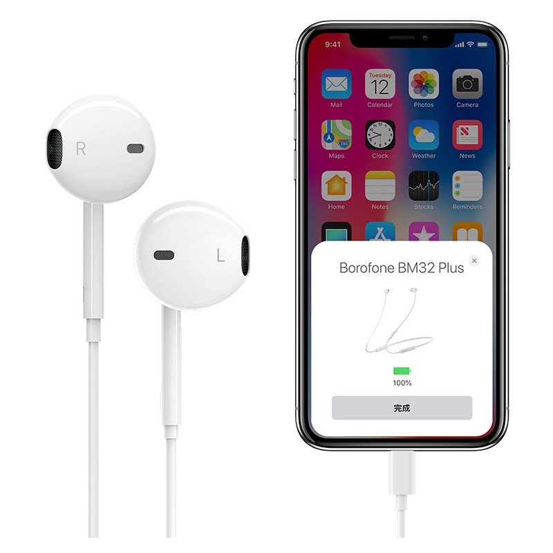 Écouteurs Borofone avec microphone BM32 / Lightning / Blanc