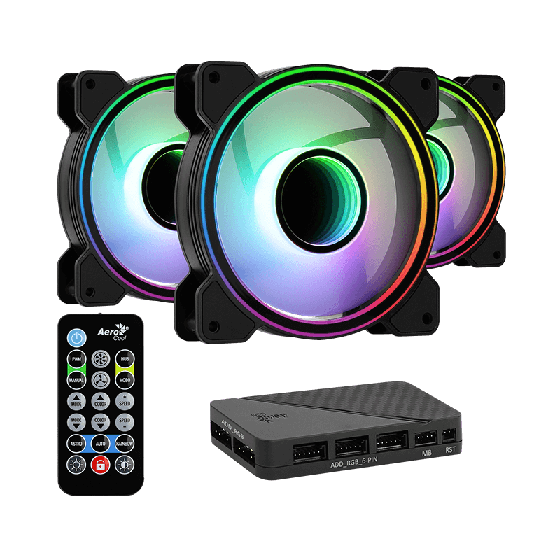 Kit 3x Ventilateurs Aerocool ARGB Mirage 12 Pro / H66F Hub + Télécommande
