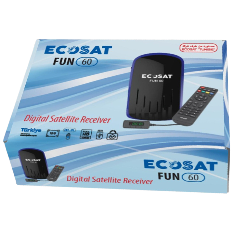 Récepteur ECOSAT FUN 60 + 12 Mois Sharing Funcam + 12Mois IPTV