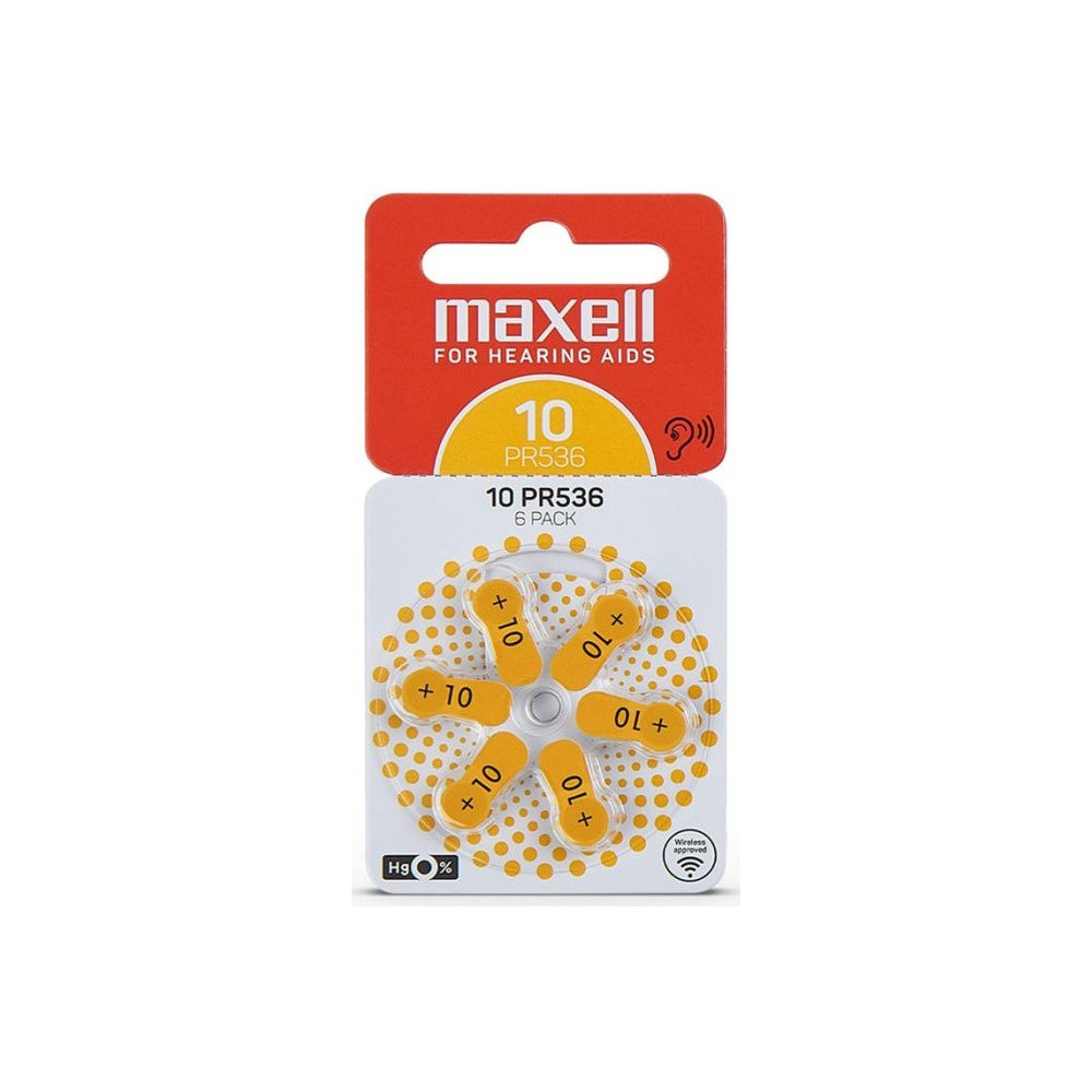 6x Piles Maxell Hearing Aid 10 pour appareils auditifs