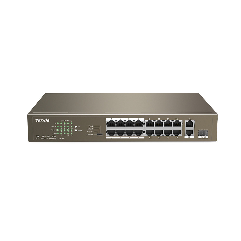 SWITCH DE BUREAU Tenda TEF1118P-16-150W / 16FE+2GE/1SFP - 16 ports PoE 10/100 Mbps