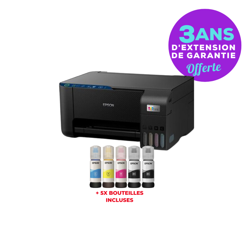 Imprimante Multifonction à réservoir intégré 3en1 couleur Epson ECOTANK  L3251 / WiFi + 5 Bouteilles d'encre Epson + Un Cadeau Offert