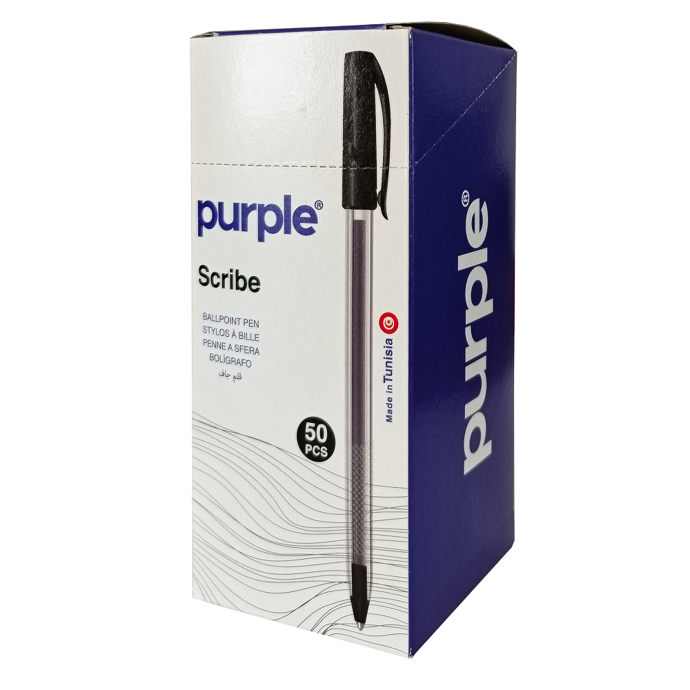 Pack de 50 Stylos à Bille Pointe SCRIBE Purple / 1,0 mm / Noir