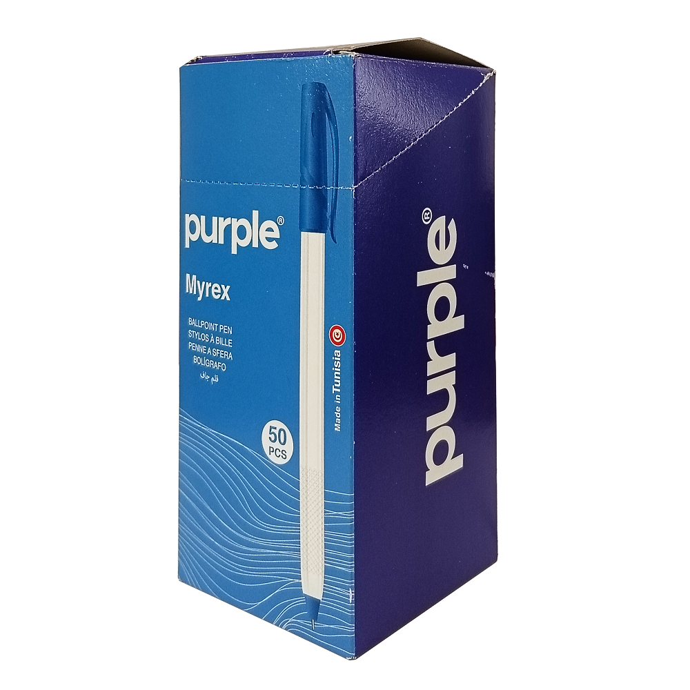 Boite de 50 Stylos à Bille Point Fine MYREX Purple / 0.7mm / Bleu