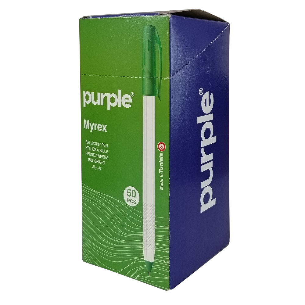 Boite de 50 Stylos à Bille Point Fine MYREX Purple / 0.7mm / Vert