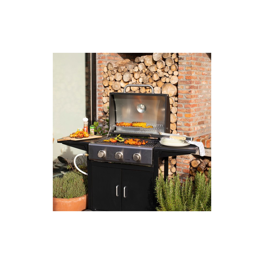 BARBECUE À GAZ 3 brûleurs 9KW LIVOO DOC279 / Noir