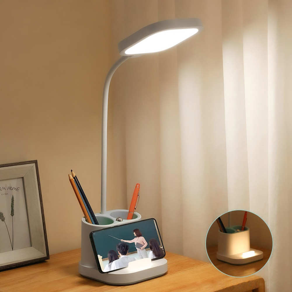 LAMPE DE BUREAU PLATINET LED PORTE STYLO 4W BLANC [45777]