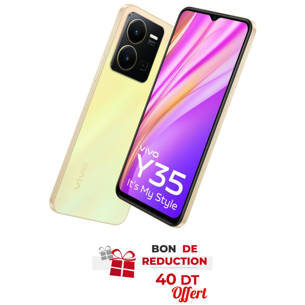 Smartphone Vivo Y35 / 8 Go / 128 Go / Gold + Bon de Réduction 40 DT Offert